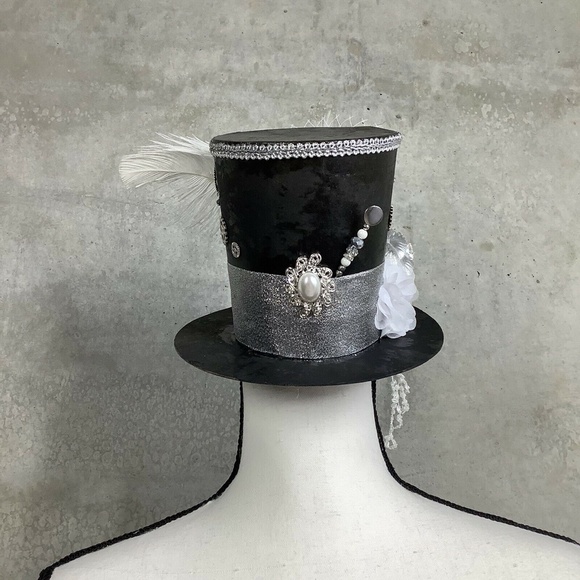 🌺 STEAMPUNK COSTUME MINI TOP HAT TIE CLIP SET COSPLAY GRAY SILVER BUNDLE PARTY - Picture 6 of 12